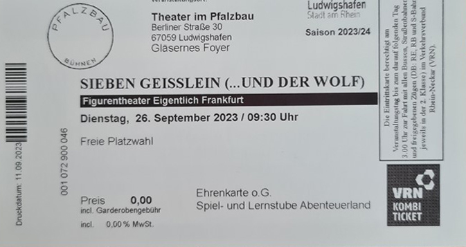 Spende von Theaterkarten für die Spiel und Lernstube Abenteuerland